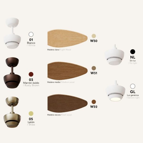 Ventilador sin luz interior/exterior ALMA L Ø132cm blanco madera media 3 palas, DC 40W IP44