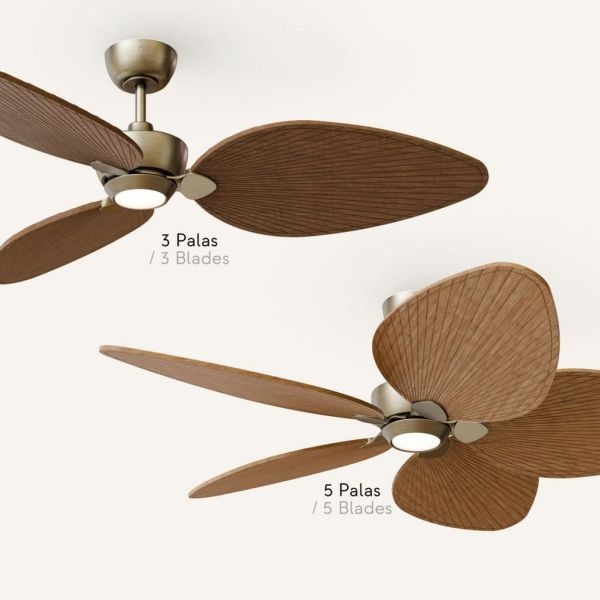 Ventoinha ALMA L para interiores/exteriores sem luz, Ø132cm, branco, madeira escura, 3 pás, DC 40W IP44