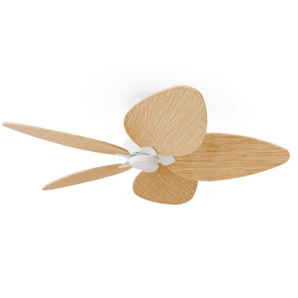 Ventilador de techo interior/exterior sin luz ALMA L Ø132cm 5 palas blanco madera clara, DC 40W IP44