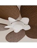 Ventilador de techo interior/exterior sin luz ALMA L Ø132cm 5 palas blanco madera oscura, DC 40W IP44