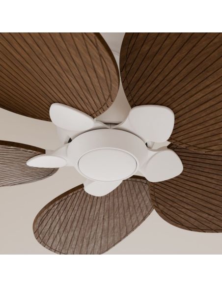 Ventilador de techo interior/exterior sin luz ALMA L Ø132cm 5 palas blanco madera oscura, DC 40W IP44