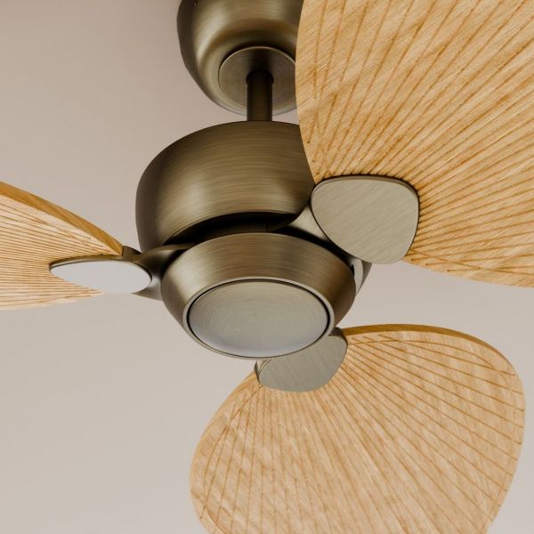 Ventilateur ALMA S sans éclairage, Ø100 cm, laiton, bois clair, 3 pales, intérieur/extérieur, 26 W CC, IP44