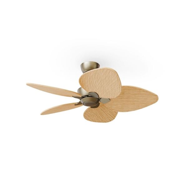 Ventilateur de plafond ALMA S sans éclairage, Ø100cm, laiton, bois clair, 5 pales, 26W CC, IP44, intérieur/extérieur