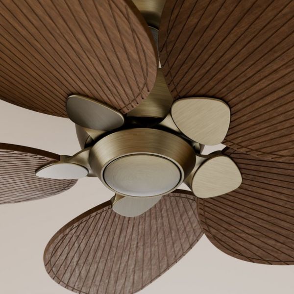 Ventilador sin luz de techo ALMA S Ø100cm latón madera oscura 5 palas, DC 26W IP44 interior/exterior