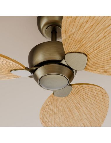 Ventoinha de teto ALMA L sem luz, Ø132cm, latão, madeira clara, 3 pás, para uso interno/externo, DC 40W, IP44