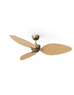 Ventilateur de plafond ALMA L sans éclairage, Ø132 cm, laiton, bois clair, 3 pales, intérieur/extérieur, 40 W CC, IP44