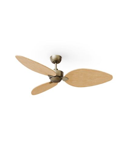 Ventilador de techo sin luz ALMA L Ø132cm latón madera clara 3 palas, interior exterior DC 40W IP44