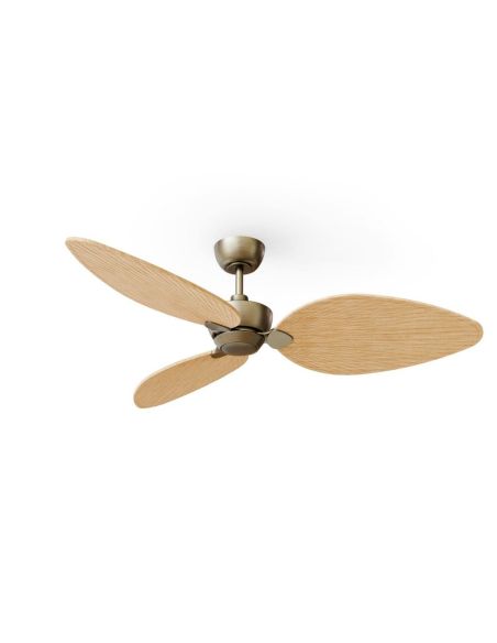 Ventoinha de teto ALMA L sem luz, Ø132cm, latão, madeira clara, 3 pás, para uso interno/externo, DC 40W, IP44