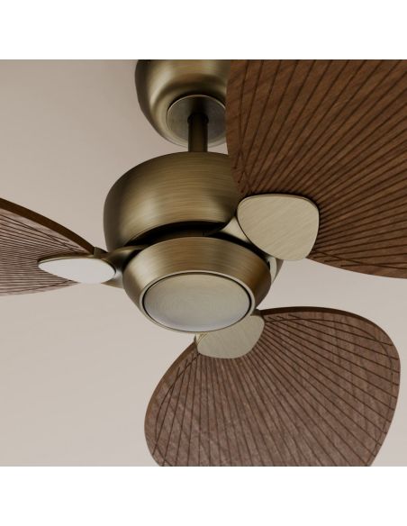 Ventilateur de plafond ALMA L sans éclairage, Ø 132 cm, laiton, bois foncé, 3 pales, intérieur/extérieur, 40 W CC, IP44