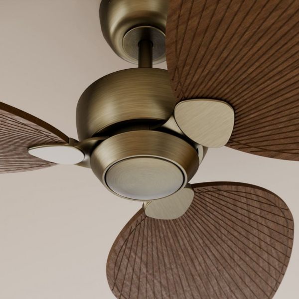 Ventilateur de plafond ALMA L sans éclairage, Ø 132 cm, laiton, bois foncé, 3 pales, intérieur/extérieur, 40 W CC, IP44