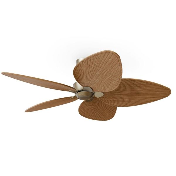 Ventilateur de plafond ALMA L Ø132 cm, 5 pales, sans éclairage, laiton, bois moyen, 40 W CC, IP44, intérieur/extérieur