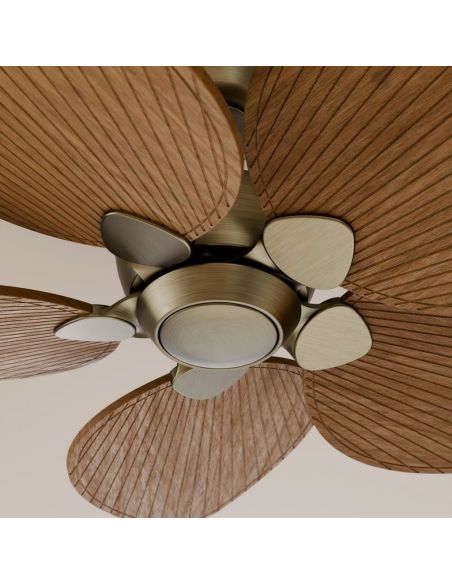 Ventilateur de plafond ALMA L Ø132 cm, 5 pales, sans éclairage, laiton, bois moyen, 40 W CC, IP44, intérieur/extérieur