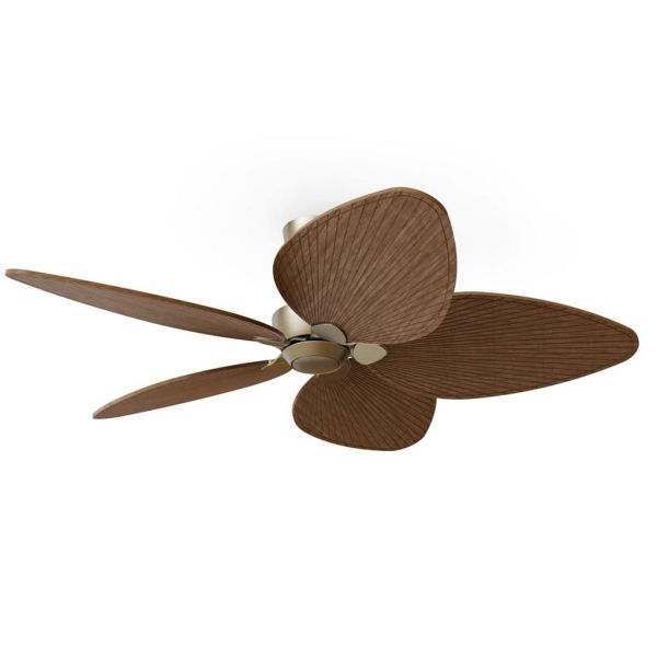 Ventilador de techo ALMA L Ø132cm 5 palas sin luz latón madera oscura, DC 40W IP44 interior exterior