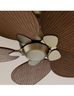 Ventilateur de plafond ALMA L Ø132 cm, 5 pales, finition laiton clair et bois foncé, 40 W CC, IP44, usage intérieur/extérieur. 2