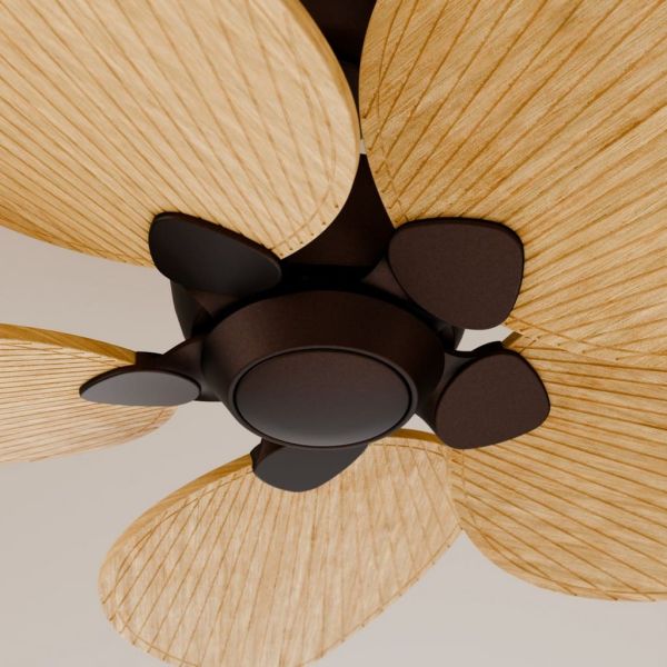 Ventilateur de plafond ALMA S sans éclairage, Ø100 cm, 5 pales, brun rouille, bois clair, intérieur/extérieur, 26 W CC, IP44