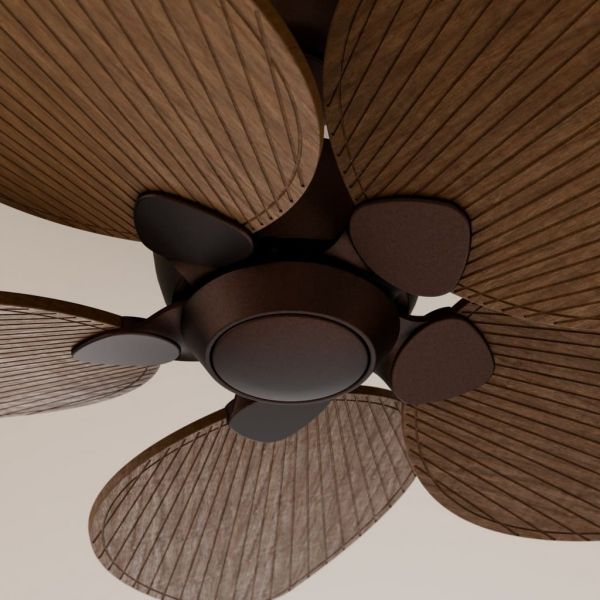 Ventilateur de plafond ALMA S sans éclairage, Ø100 cm, 5 pales, brun rouille, bois foncé, intérieur/extérieur, 26 W CC, IP44