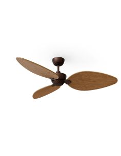 Ventilateur de plafond ALMA L sans éclairage, Ø132 cm, 3 pales, brun rouille, bois moyen, intérieur/extérieur, 40 W CC, IP44
