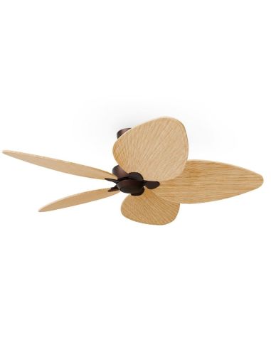 Ventilateur de plafond ALMA L sans éclairage, Ø132 cm, 5 pales, brun rouille, bois clair, intérieur/extérieur, 40 W CC, IP44