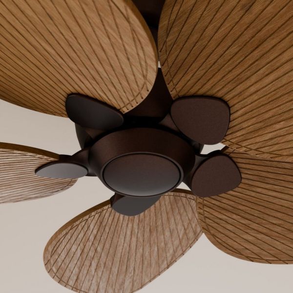Ventilador de techo sin luz ALMA L Ø132cm 5 palas marrón oxidado madera media interior/exterior, DC 40W IP44