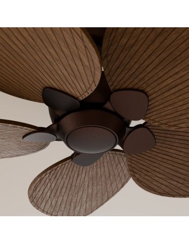 Ventilateur de plafond ALMA L sans éclairage, Ø132 cm, 5 pales, brun rouille, bois foncé, intérieur/extérieur, 40 W CC, IP44
