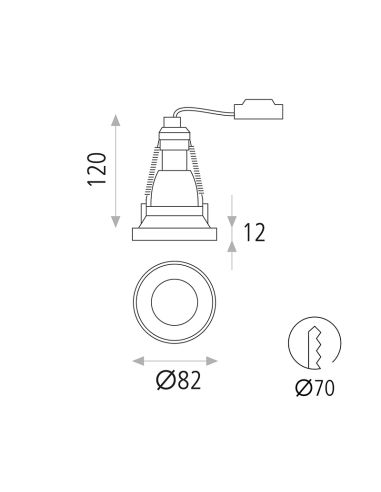 Downlight circular empotrable LED en blanco y dorado Einar 8W GU10 medidas