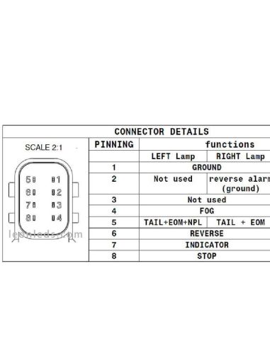 Conector PPiloto LED LC11 Derecho Iveco Stralis Trakker 24V con Alarma Marcha Atrás - Conector Trasero