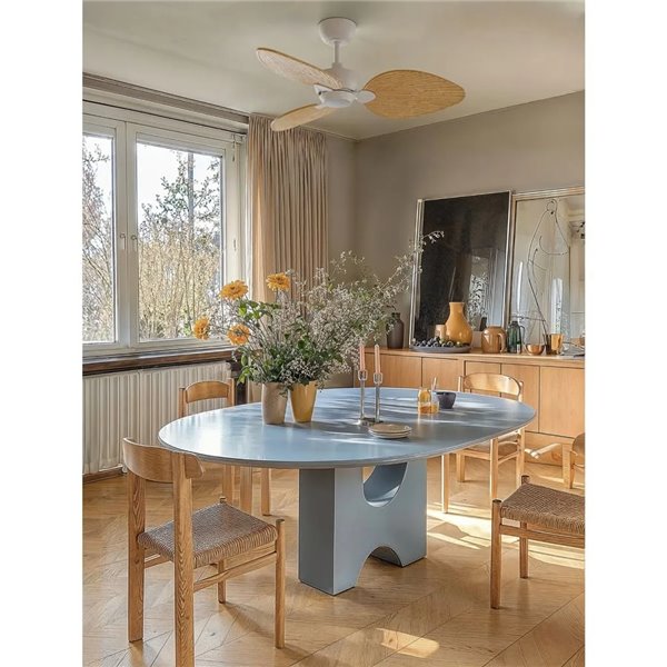 Ventilador de techo LED ALMA S Ø100cm 3 palas blanco madera clara 26W DC, luz 6,5W 1225Lm CTT DIM IP44