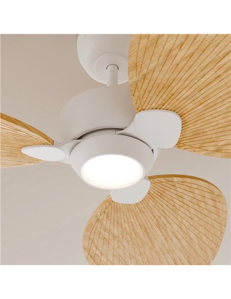 Ventilador de techo LED ALMA S Ø100cm 3 palas blanco madera clara 26W DC, luz 6,5W 1225Lm CTT DIM IP44
