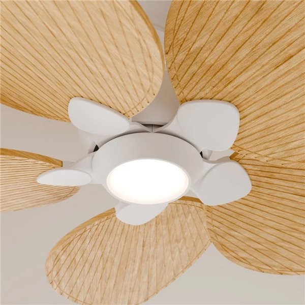 Ventilador de techo LED ALMA S Ø100cm 5 palas blanco madera clara 26W motor DC + luz LED 6,5W 1225Lm CTT DIM IP44