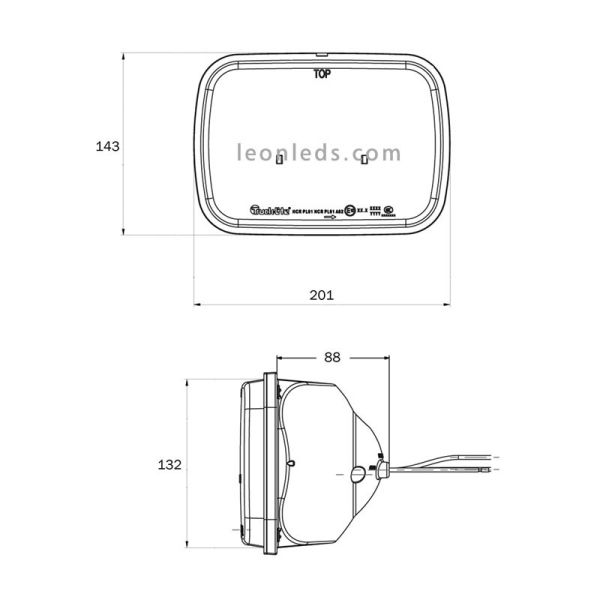 Dimensions Phare à DEL TruckLite Homologué TL27490 TL27491 | Éclairage LeonLeds