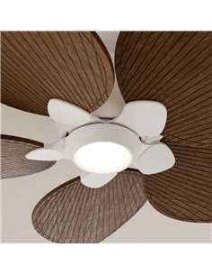 Ventilador de techo LED ALMA S Ø100cm 5 palas blanco madera oscura 26W motor DC + luz LED 6,5W 1225Lm CTT DIM IP44 2
