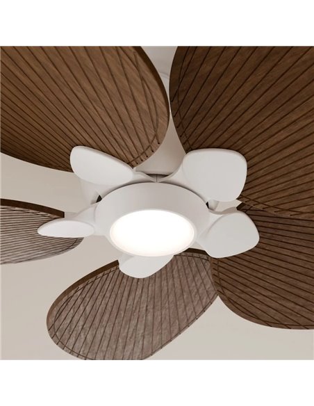 Ventilador de techo LED ALMA S Ø100cm 5 palas blanco madera oscura 26W motor DC + luz LED 6,5W 1225Lm CTT DIM IP44