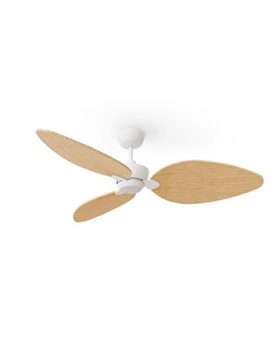Ventilador de techo interior/exterior ALMA L Ø132cm 3 palas blanco madera clara 40W DC + luz LED 6,5W 122Lm CTT DIM IP44