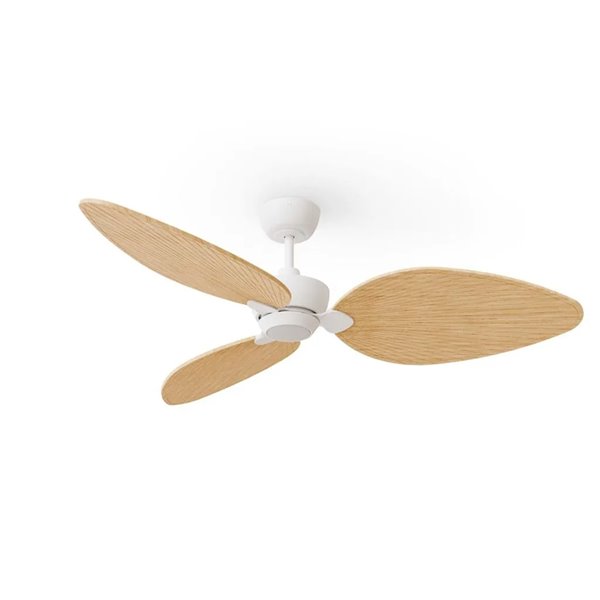 Ventilador de techo interior/exterior ALMA L Ø132cm 3 palas blanco madera clara 40W DC + luz LED 6,5W 122Lm CTT DIM IP44