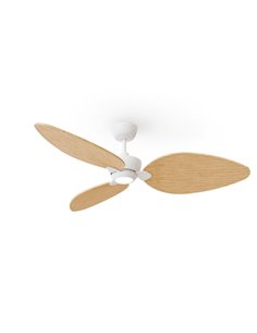 Ventilador de techo interior/exterior ALMA L Ø132cm 3 palas blanco madera clara 40W DC + luz LED 6,5W 122Lm CTT DIM IP44