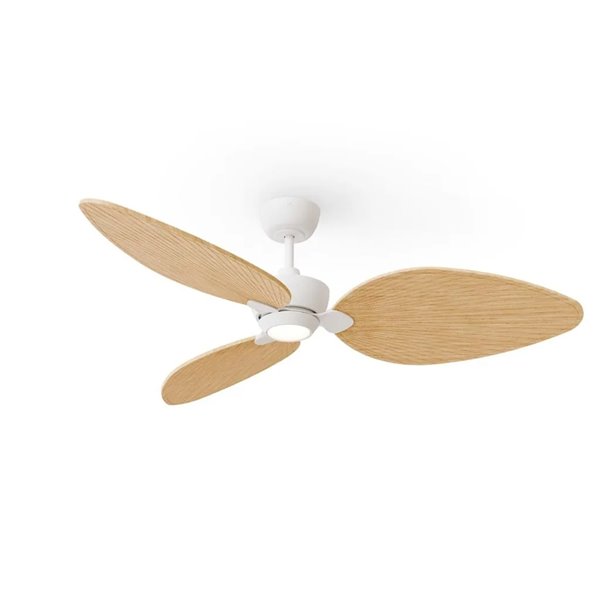 Ventilador de techo interior/exterior ALMA L Ø132cm 3 palas blanco madera clara 40W DC + luz LED 6,5W 122Lm CTT DIM IP44