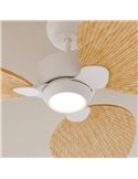 Ventilador de techo interior/exterior ALMA L Ø132cm 3 palas blanco madera clara 40W DC + luz LED 6,5W 122Lm CTT DIM IP44