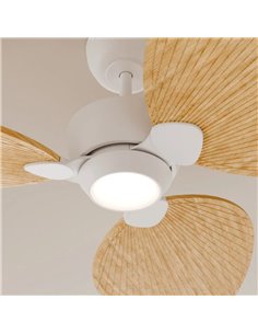 Ventilador de techo interior/exterior ALMA L Ø132cm 3 palas blanco madera clara 40W DC + luz LED 6,5W 122Lm CTT DIM IP44 2