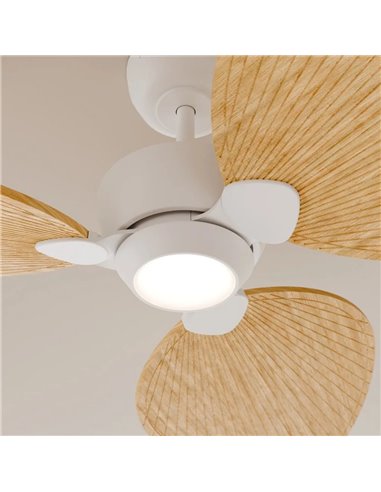 Ventilador de techo interior/exterior ALMA L Ø132cm 3 palas blanco madera clara 40W DC + luz LED 6,5W 122Lm CTT DIM IP44
