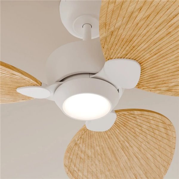 Ventilador de techo interior/exterior ALMA L Ø132cm 3 palas blanco madera clara 40W DC + luz LED 6,5W 122Lm CTT DIM IP44