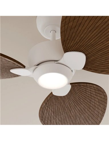 Ventilador de techo interior/exterior ALMA L Ø132cm 3 palas blanco madera oscrura 40W DC + luz LED 6,5W 122Lm CTT DIM IP44