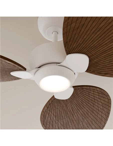 Ventilador de techo interior/exterior ALMA L Ø132cm 3 palas blanco madera oscrura 40W DC + luz LED 6,5W 122Lm CTT DIM IP44