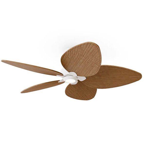 Ventilateur de plafond intérieur/extérieur ALMA L à LED Ø132 cm, 5 pales, blanc, bois moyen, 132 cm, 40 W CC + éclairage LED 6,5