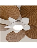 Ventilateur de plafond intérieur/extérieur ALMA L à LED Ø132 cm, 5 pales, blanc, bois moyen, 132 cm, 40 W CC + éclairage LED 6,5