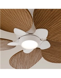 Ventilador de techo LED interior/exterior ALMA L Ø132cm 5 palas blanco madera media 132cm 40W DC + luz LED 6,5W 1225Lm CTT DIM I 2