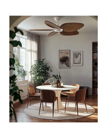 Ventilador de techo LED interior/exterior ALMA L Ø132cm 5 palas blanco madera oscura 132cm 40W DC + luz LED 6,5W 1225Lm CTT DIM 