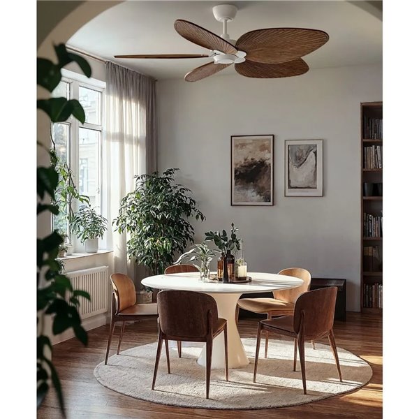 Ventilador de techo LED interior/exterior ALMA L Ø132cm 5 palas blanco madera oscura 132cm 40W DC + luz LED 6,5W 1225Lm CTT DIM 