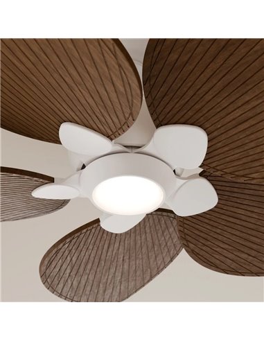 Ventilador de techo LED interior/exterior ALMA L Ø132cm 5 palas blanco madera oscura 132cm 40W DC + luz LED 6,5W 1225Lm CTT DIM 
