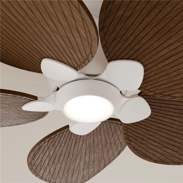 Ventilador de techo LED interior/exterior ALMA L Ø132cm 5 palas blanco madera oscura 132cm 40W DC + luz LED 6,5W 1225Lm CTT DIM 