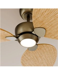 Ventoinha de teto ALMA S LED Ø100cm com 3 pás de latão, acabamento em madeira clara, 26W DC + 6,5W 1225lm CTT LED, para uso inte 2